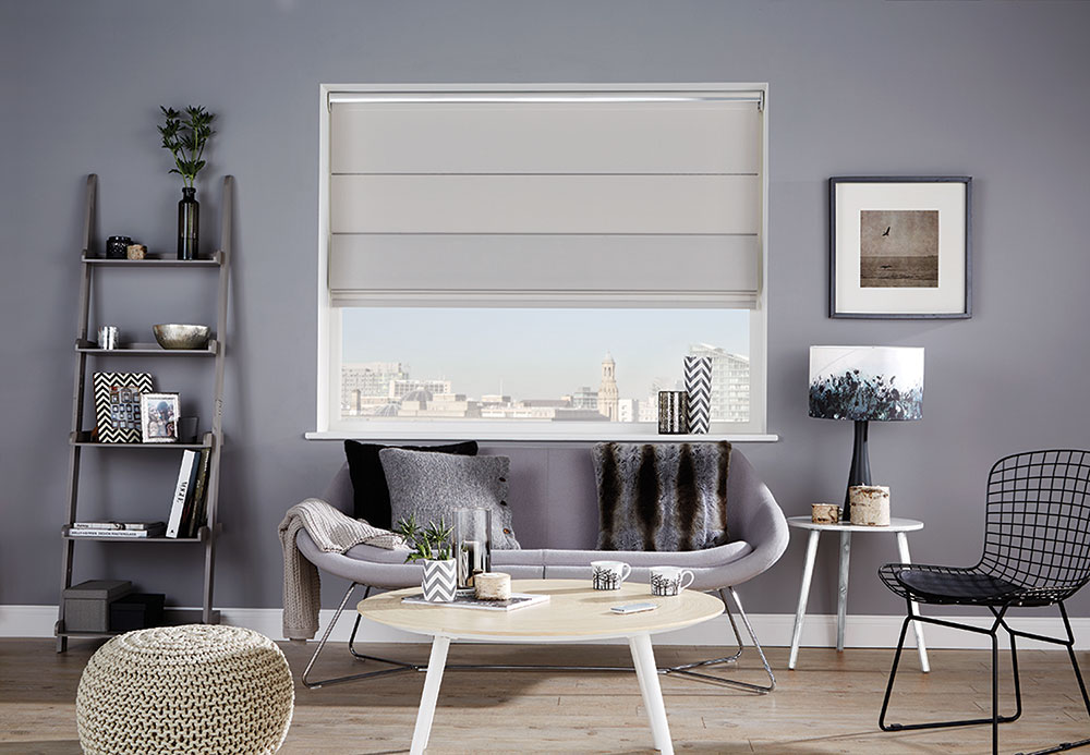 Chrome Cass Perspective Shale Grey Roman Blinds by BBD Blinds Ltd - Bishop